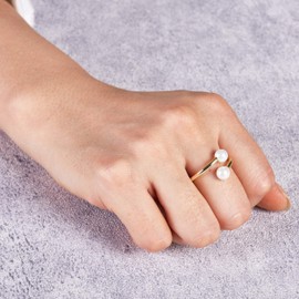 Philip Jones Gold Plated Adjustable Double Pearl Ring