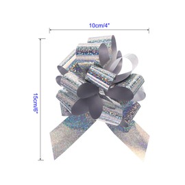 Unifizz 10pcs 4 Inch Pull Bow Metallic Gift Bows with Glitter Ribbon for Wedding Baskets Presents Christmas Gift Wrapping Silver
