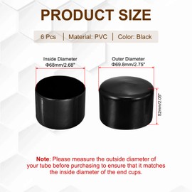 PATIKIL 68mm/2.68" Rubber End Caps, 6 Pcs Screw Caps Covers Flexible Blot Protector PVC for Screw Bolt Ends Tube Thread Caps, Black