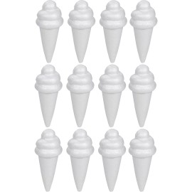Genie Crafts 12-Pack Ice Cream Shaped Craft Foam for DIY Art, White Polystyrene Foam, 6x2.5"