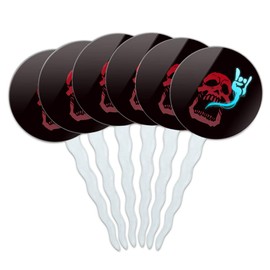 Rock and Roll Soul Skull Cupcake Picks Toppers Decoration Set of 6