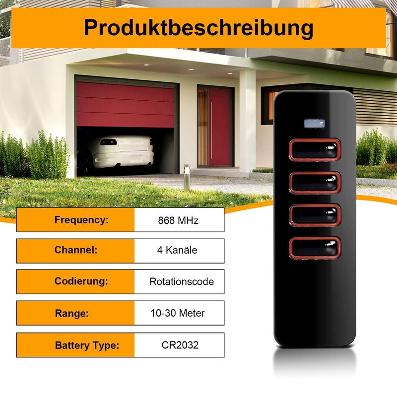 868MHZ Remote Control Garage Opener 4 Channel Handheld Transmitter Pack