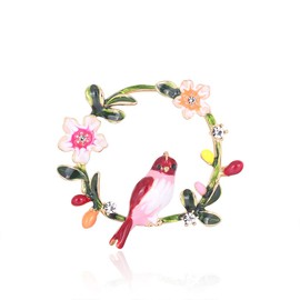 Fajewellery Cute Enamel Wreath Oriol Bird Brooch Birds Pins Jewellery Gifts for Women Girls Ladies Clothing, Metal