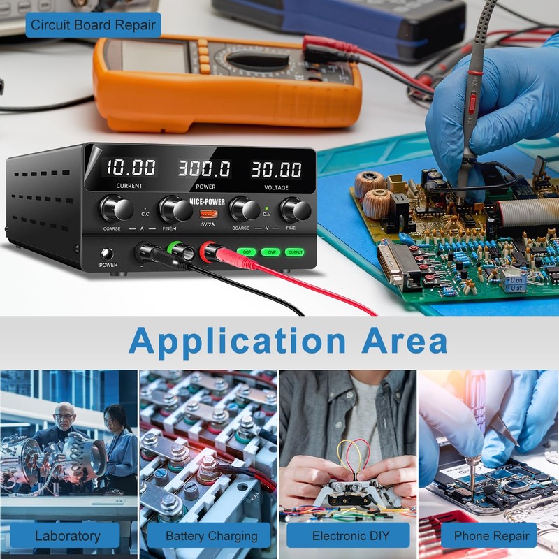 NICE-POWER DC Power Supply Variable 30V 10A, 300W Encoder Adjustable