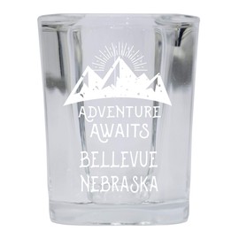 Bellevue Nebraska Souvenir Laser Engraved 2 Ounce Square Base Liquor Shot Glass Adventure Awaits Design