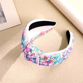Sinalty Sequin Knotted Headbands Wide Colour Hairband Glitter Fashion Hair Accessories for Women and Girls