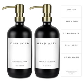 Emerson Soap Dispenser, Dish Soap Dispenser for Kitchen, Soap Dispenser Bathroom Set - Hand Soap Dispenser, Kitchen Soap Dispenser Set, Glass Soap Dispenser with Pump and Labels - 16 Oz, 2 Pack