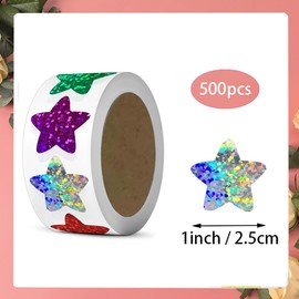 1 Inch Star Stickers，500 Pcs Self Adhesive Star Stickers for Reward Charts，Sparkly Foil Star Metallic Stickers for Kids Teachers School Office