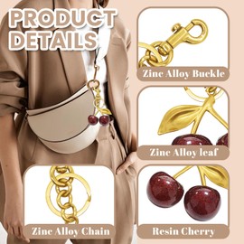 YAMEIZE Keyring with cherries, bag pendant for women, key ring, aesthetic for car, purses, bags, pendant, Christmas, Valentine's Day, Cherry Gold-a