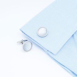 Jonwo Round Opal Stone Cufflinks In Gift Box for Men Women French Shirt Cat Eye Cuff Links for Wedding Business Party (White Opal)