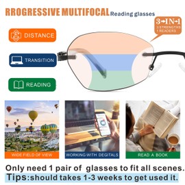 SUNAMOY Multifocus Reading Glasses Women Progressive Multifocal Rimless No Line Bifocal Reader Blue Light Computer designer Eyeglasses Ladies Cute Transition Eyewear Red/Grey Lens Edge 2.25
