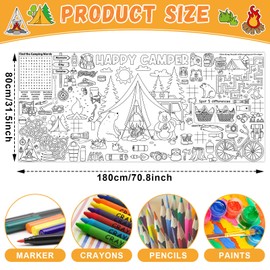 Camping Giant Coloring Poster Large Happy Camper Player Drawing Paper Coloring Tablecloth DIY Adventure Travel Hiking Game Poster Table Cover Children Art Craft Mat Home Classroom Party Supplies