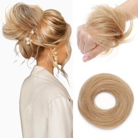 Benehair Human Hair Bun Tousled Updo Elastic Hair Bun Hairpiece for Women Donut Accessories Scrunchies Elastic Easy Scrunchie for Girls #27 Dark Blonde 17g