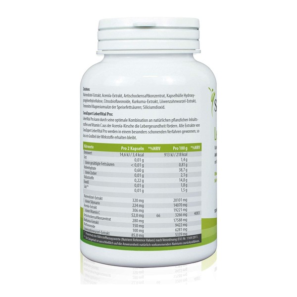 SanaExpert LeberVital Pro is a herbal dietary supplement with milk thistle, turmeric and artichoke