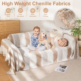 COHOLYTY Boho Sofa Cover, Couch Covers for 3 Cushion Couch Sofa Pet Friendly, Sofa Cover Washable, Soft Chenille Living Room Couch Covers Slipcover, Pet Furniture Protecto(1# Khaki, 71" x 134")