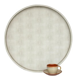 HofferRuffer Extra Large Round Serving Tray 24'', Elegant Oversized Faux Leather Circle Ottoman Table Tray, Serve Tea Coffee Breakfast in Bedroom Living Room Kitchen (Cream White)