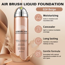QIUFSSE Airbrush Foundation with Primer,Silk Flawless Airbrush Makeup,Buildable Coverage with Anti-aging Formula,Moisturizing Foundation Makeup (02 Beige)