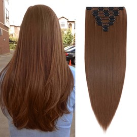 SEGOHAIR Hair Extensions Clip in 8Pcs 18 Clips Synthetic Fiber Seamless Clip in Hair Extensions, 23" Long Straight Clip in Hair Extensions Full Head - Light Auburn