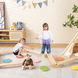 INFANS Wooden Balance Beam for Kids Toddler, Stepping Stones, 12 Piece Obstacle Course for Playroom Indoor Outdoor, Gymnastics Montessori Toy Furniture, Build Coordination Gross Motor Skills