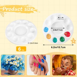6 Pack Paint Tray Palettes for Kids, Round Plastic White Paint Pallets for Students or Pupils,Paint Holder Tray,Paint Supplies for DIY Craft, Art Painting Classes, Play Party, Kindergartenl