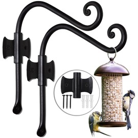 RTZEN Plant Hangers Indoor or Outdoor - Wrought Iron Metal Hanger Indoor Hook - Heavy Duty Wall Bracket Hooks for Hanging Plants Baskets Lanterns Wind Chimes - 2 Pack (Black Axe-Shape Hooks)