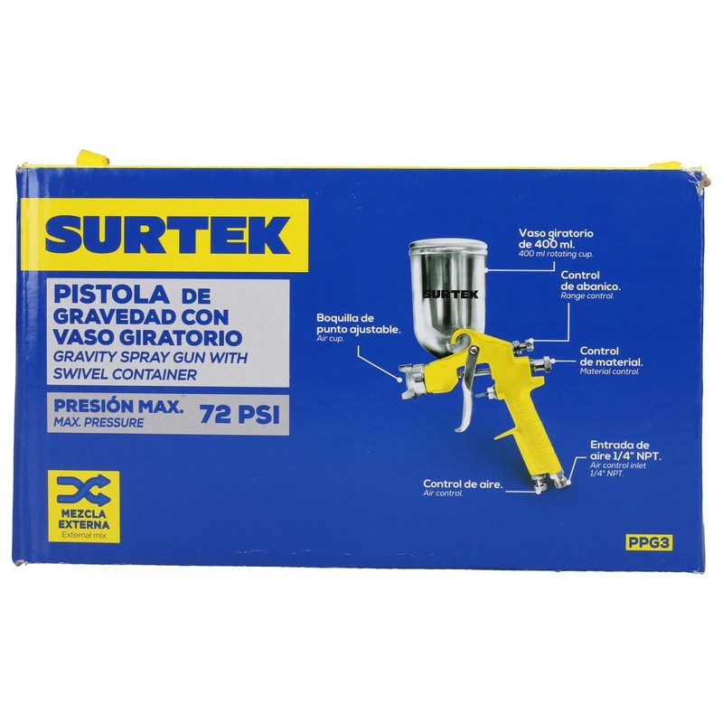 Surtek PPG3 Pistola para pintar terminados, capacidad 400 ml, 72