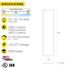 NUWATT 1X4 FT LED Drop Ceiling Panel (4 PACK) Adjustable Wattage - 20W, 30W, 40W = 2200, 3300, 4400 Lumens, 3 Color Options 3500K-5000K Daylight 120-277V, 0-10V Dimmable UL/FCC/DLC, Back Lit LED Panel