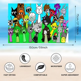 RFJYGWQM Rhythm Sprunki Microfiber Beach Lightweight Game Beach Towels Super Absorbent Bath Towel for Kids Pool Towel Children's Bath Sheets Ultra Soft Beach 75 * 150 CM