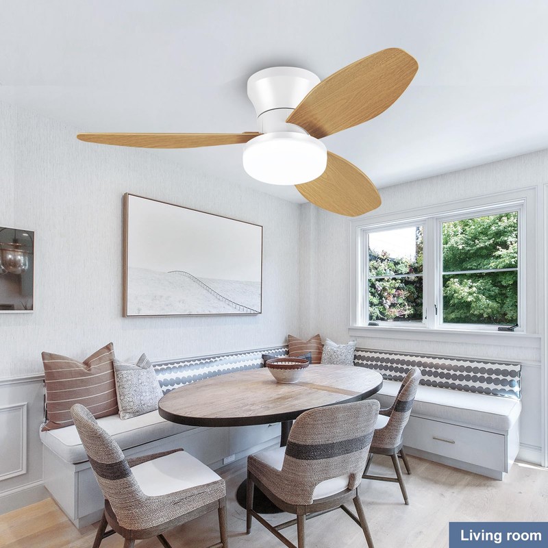 ZOEYON Small White&Wood Ceiling Fan with Light - 35 Inch