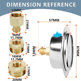 Innfeeltech 1-Pcs 60 mm Flange Panel Mounting Pressure Gauge BSP 1/4 Inch 0-7 Bar 0 ~ 100 Psi with 2 Pieces Socket 1/4 Inch to 3/8 Inch, 1/4 Inch to 1/2 Inch and 1 Piece Hex Nipple Reducing 1/4 Inch