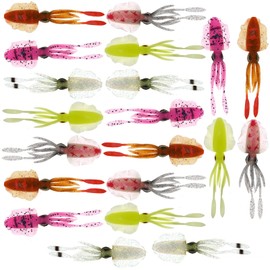 20pcs 5-color Fish WOW! 6" Chase Squid bait Skirt Realistic squid octopus 3D large Eyes Premium Quality soft plastic fishing luminous lure mix colors