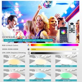 iacaf 52inch White Ceiling Fans with Lights and Remote/App Control, Low Profile Ceiling Fan with Light and 6 Double-Side blades, Flush Mount, LED/RGB Dimmable DC Reversible Modern Ceiling Fan for