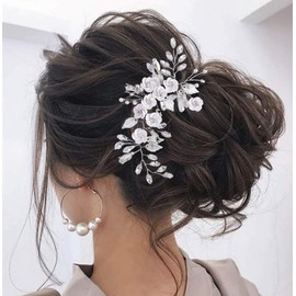 Unicra Hair Accessories Wedding Flowers Headpiece Wedding Hair Accessories Bridal Crystal Bridal Headpiece Hair Accessories for Bridesmaid and Women (Silver)