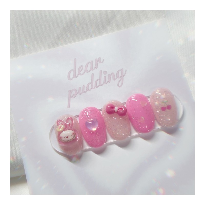[Handmade Nail Tips] Pink Laburabu Nail Tips - Coffin Egg