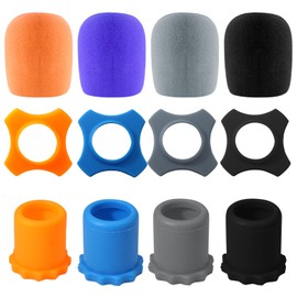 Bonsicoky 4 Set Microphone Protection Foam Mic Cover - Including 4 Pcs Foam Microphone Windscreen Cover - 4 Pcs Silicone Rings - 4 Pcs Bottom Rod Sleeve Holder