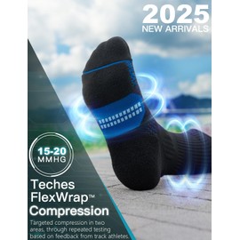 Juclise Bamboo Viscose Crew Compression Running Socks Winter Thick Athletic Hiking Basketball Moisture Wicking AntiBlister (US, Alpha, Medium, Regular, Regular, Black/Blue)