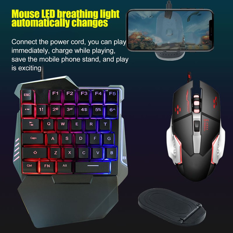 One Handed Gaming Keyboard Mouse Converter Wired 35 Keys Backlit