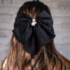 SmallCat Big Ribbon Bow Hair Clip with Pearl, Long-Tail Coquette