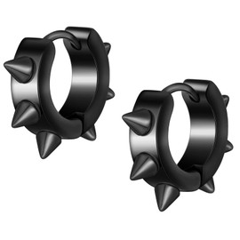 MicVivien Mens Stainless Steel Spike Huggie Hinged Hoop Earrings Piercing Circle Punk Rock Earrings for Men Women