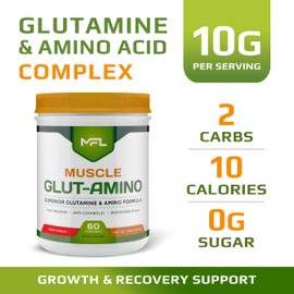 MFL Muscle Glut-Amino | Glutamine Complex | Amino Complex | 0 Sugar | Sweetened with Stevia | All-Natural | 60 Servings (Fruit Punch)