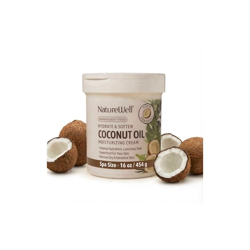 NatureWell Crema Humectante de Aceite de Coco Extra Virgen, 453.6