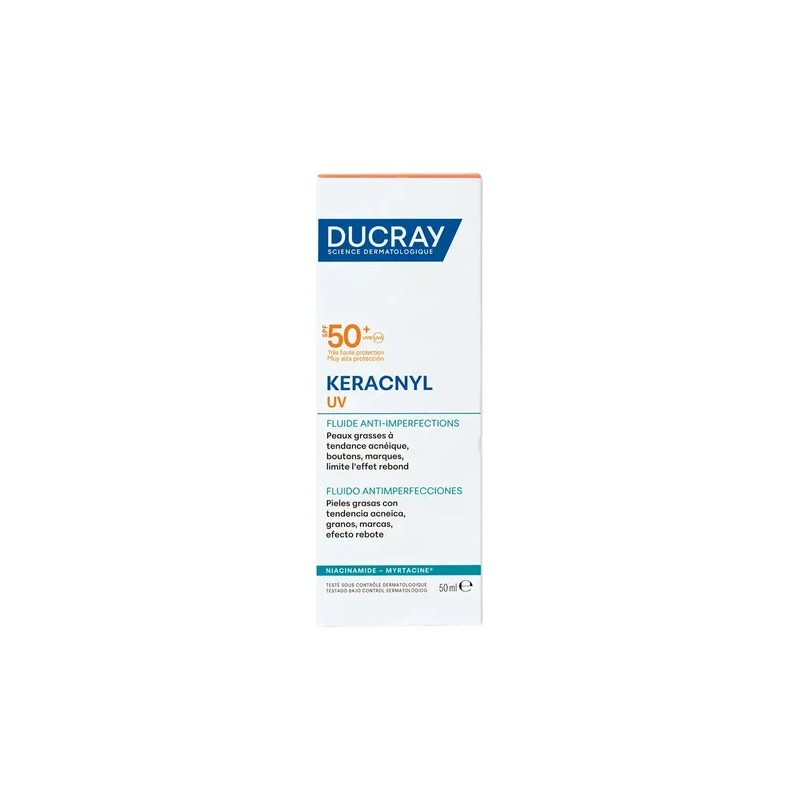 DUCRAY, Keracnyl UV Protector Solar Fluido, FPS 50+, Anti-imperfecciones, Control