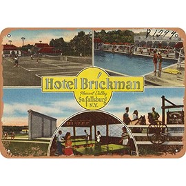 10 x 14 METAL SIGN - New York Postcard - Hotel Brickman, Pleasant Valley, So. Fallsburg, N. Y. - Vintage Rusty Look