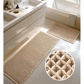 Large Waffle Bath Mat Set, Non Slip Bathroom Mat Set, Ultra Absorbent Bath Mats for Bathroom Decor, Extra Soft Floor Bathroom Rugs Sets 2 Piece, Washable Bath Rugs (20"×47" and 16"×24")