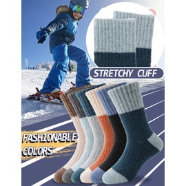 Anlisim Kids Merino Wool Hiking Socks Boys Girls Toddlers Thermal Winter Warm Boot Thick Cushion Snow Ski Gift Stocking Stuffer Socks 6 Pairs (Splicing, 12-15 Y)