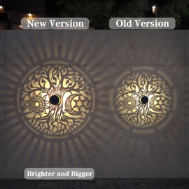 4 Pack Large Solar Fence Lights Metal Solar Powered Outdoor Wall Deck Step Lights Tree Theme Waterproof Fence Light for Garden Post Patio Backyard Yard Decor, Gardening Gifts for Women Mom Grandma