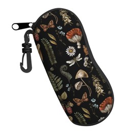 Garlaibi Red Mushroom Green Plant Floral Black Sunglasses Soft Case Ultra Light Neoprene Zipper glasses case glasses bag