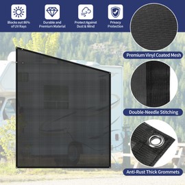 NAIMORUI RV Awning Side Shade, 9'X7' RV Awning Side Shade Screen, Camper Sunshade Complete Kits Motorhome Trailer UV Blocker, Black