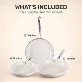 Granitestone 3pc Non Stick Frying Pans Set, 8,10,12 inch Ceramic Frying Pan Skillet Set, Non Toxic Frying pans Nonstick for Cooking, Induction Ready, PFAS & PFOA Free, Oven & Dishwasher Safe - Beige