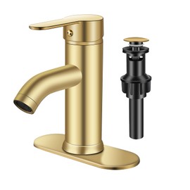 PONAFOU Brushed Gold Bathroom Faucet, Single Handle Bathroom Faucet, for Bathroom Sink Faucet, 1 Hole or 3 Hole, Bathroom Vanity Faucet, with Pop-up Drain and Deck